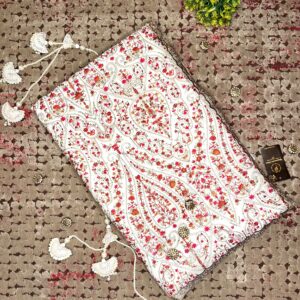 Ivory White Fendi Silk Blend Saree with Kashmiri Multicolour Resham Kerry Jaal Work