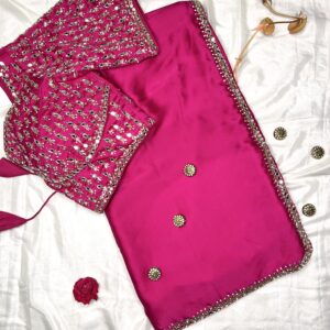 Desi Gulab Handcrafted Satin Silk Saree With Stitched Blouse