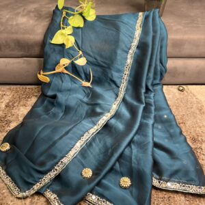 Elegant Peacock Green Saree With Handwork Border