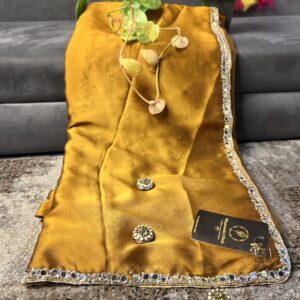 Elegant Emerald Yellow Saree With Handwork Border