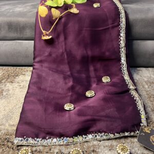 Elegant Mulberry Purple Saree with handwork Border