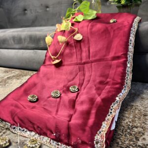 Elegant Cherry Red Saree with handwork Border