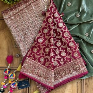 Maroon Red Silk Saree with Khaddi Work