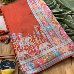 Rust Orange Maheshwari Silk Saree