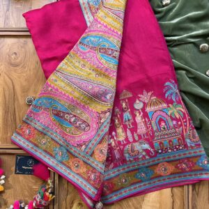 Magenta Pink Maheshwari Silk Saree With Khaddi Rangkaat & Royal Jhanki Weave