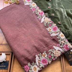 Copper Onyx Tissue Saree With Resham Border