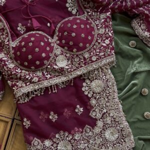 Wine Purple Designer Net Saree with Golden Zari, Sequins & Crystal Work