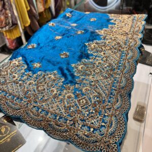 Teal Blue Fendi Saree with Heavy Embroidery