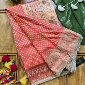 Coral Tissue Silk Saree with Khaddi Work