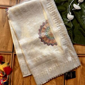 Ivory Silk Woven Saree