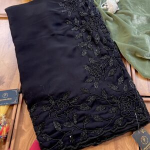 Black Georgette Handcrafted Saree