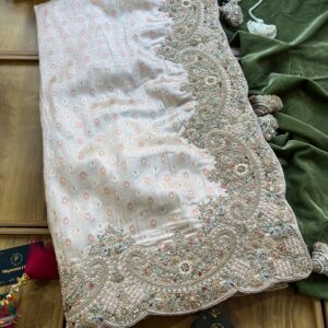 Rose Gold Silk Saree with Heavy Multi-Color Border