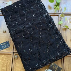 Black Fendi Silk Handcrafted Jaal Design Saree