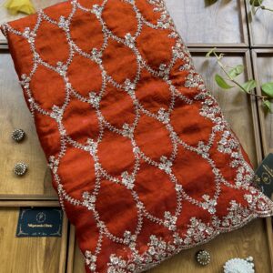Rust Orange Fendi Silk Handcrafted Saree