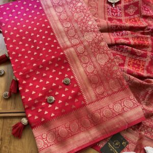 Red Rani Ombre HO Silk Saree with Bandhani Dupatta