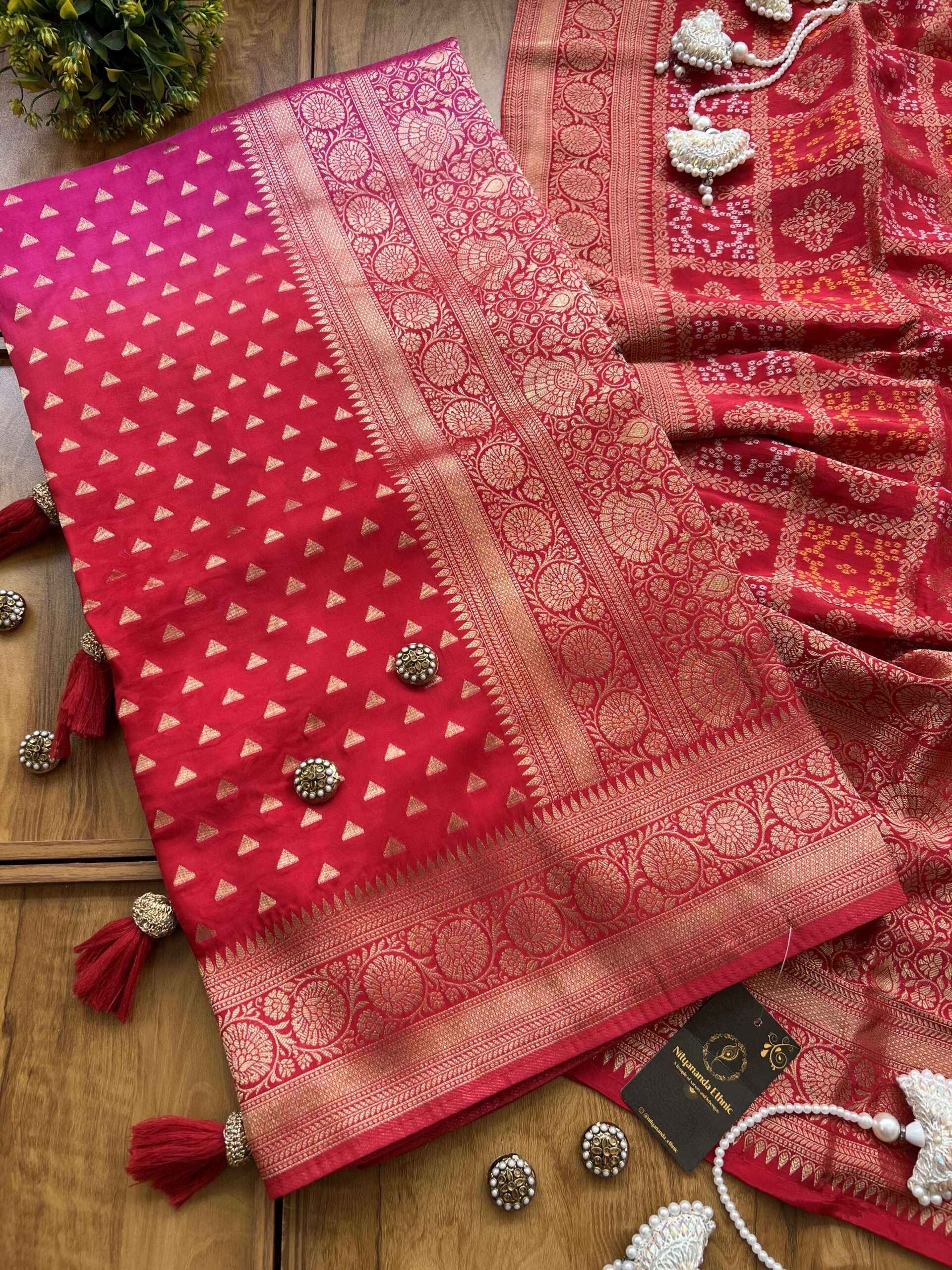 Red Rani Ombre HO Silk Saree with Bandhani Dupatta