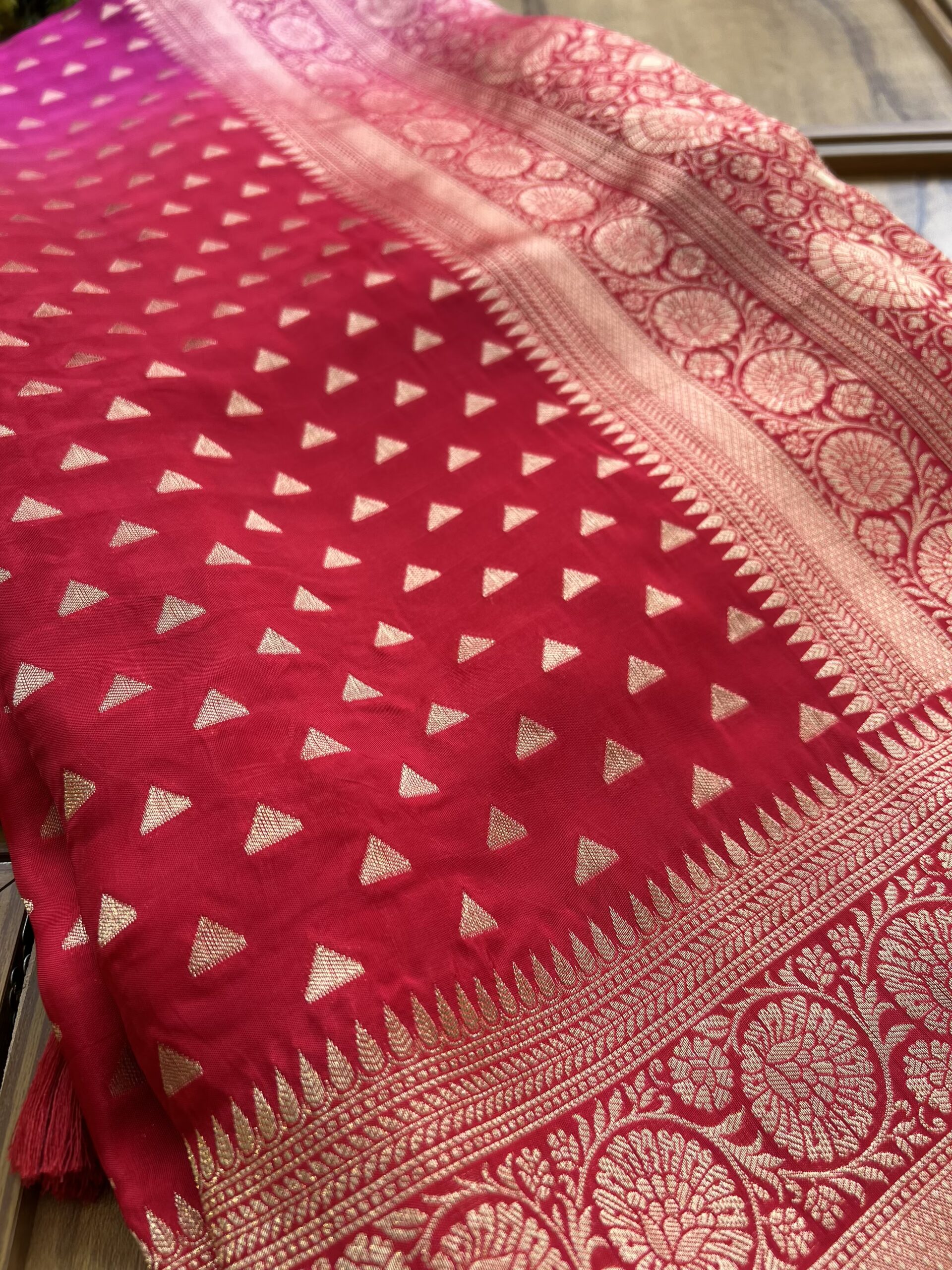 Red Rani Ombre HO Silk Saree with Bandhani Dupatta - Image 4