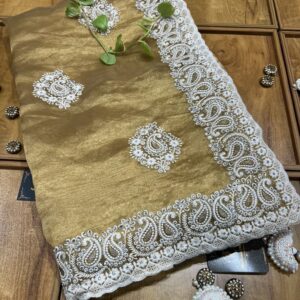 Banana Yellow Organza Chikankari Saree