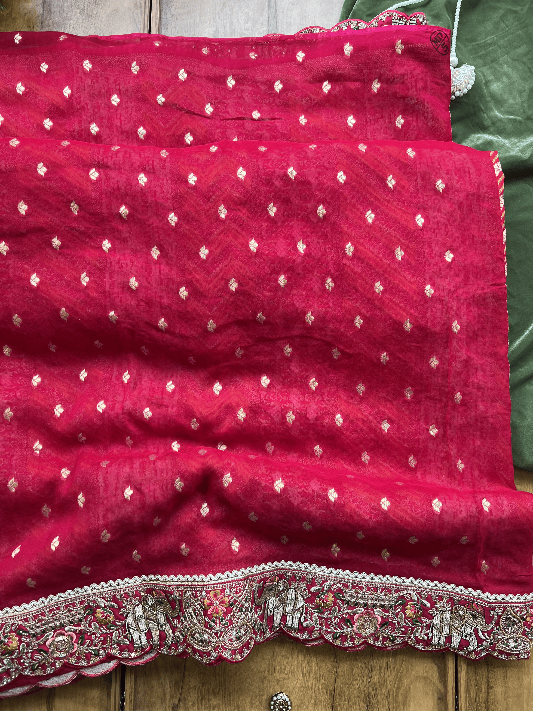 Magenta Rani Khaddi Georgette Saree - Image 7