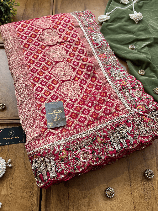 Magenta Rani Khaddi Georgette Saree - Image 4