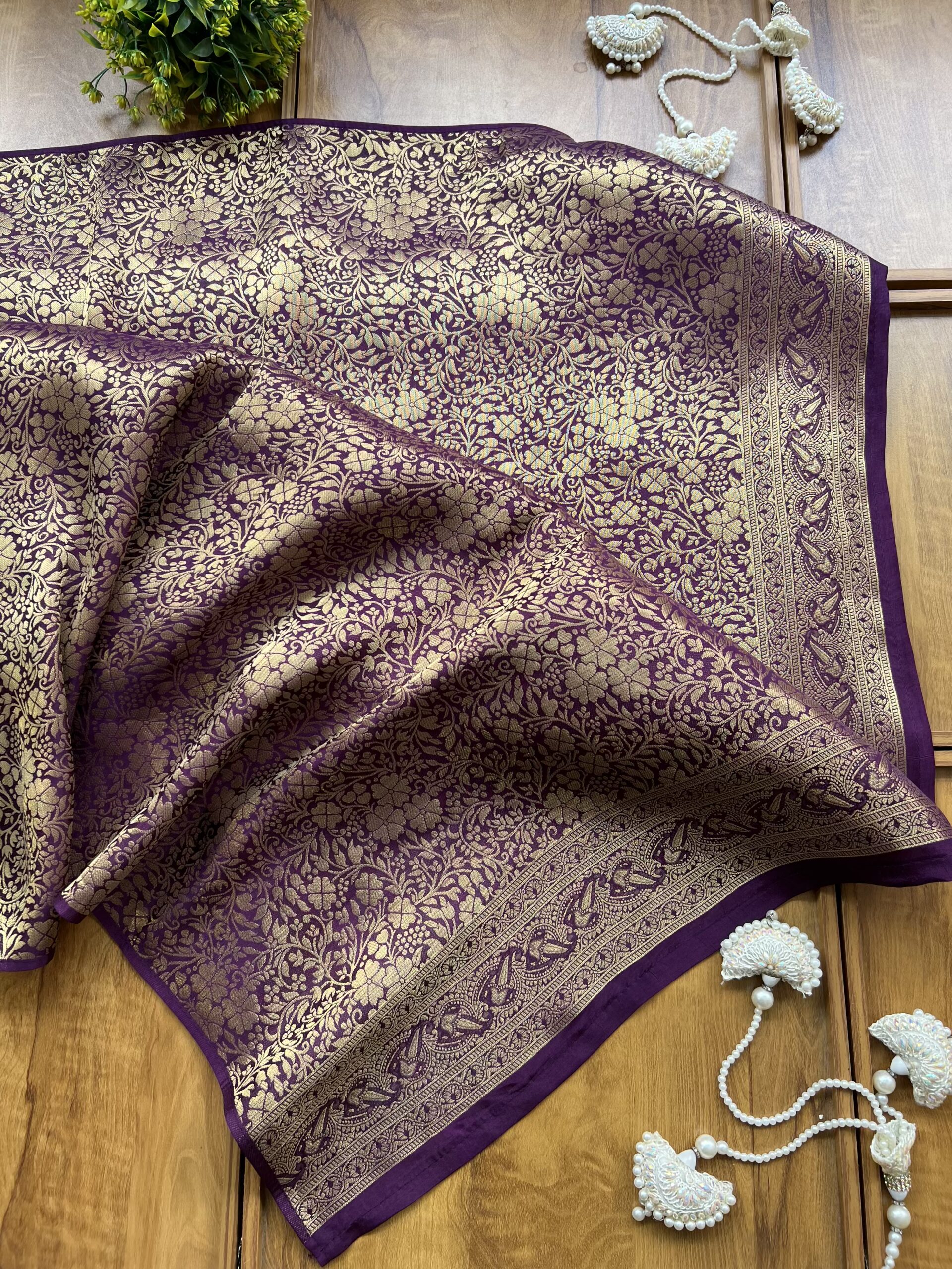Purple Self Design Silk Saree - Image 4