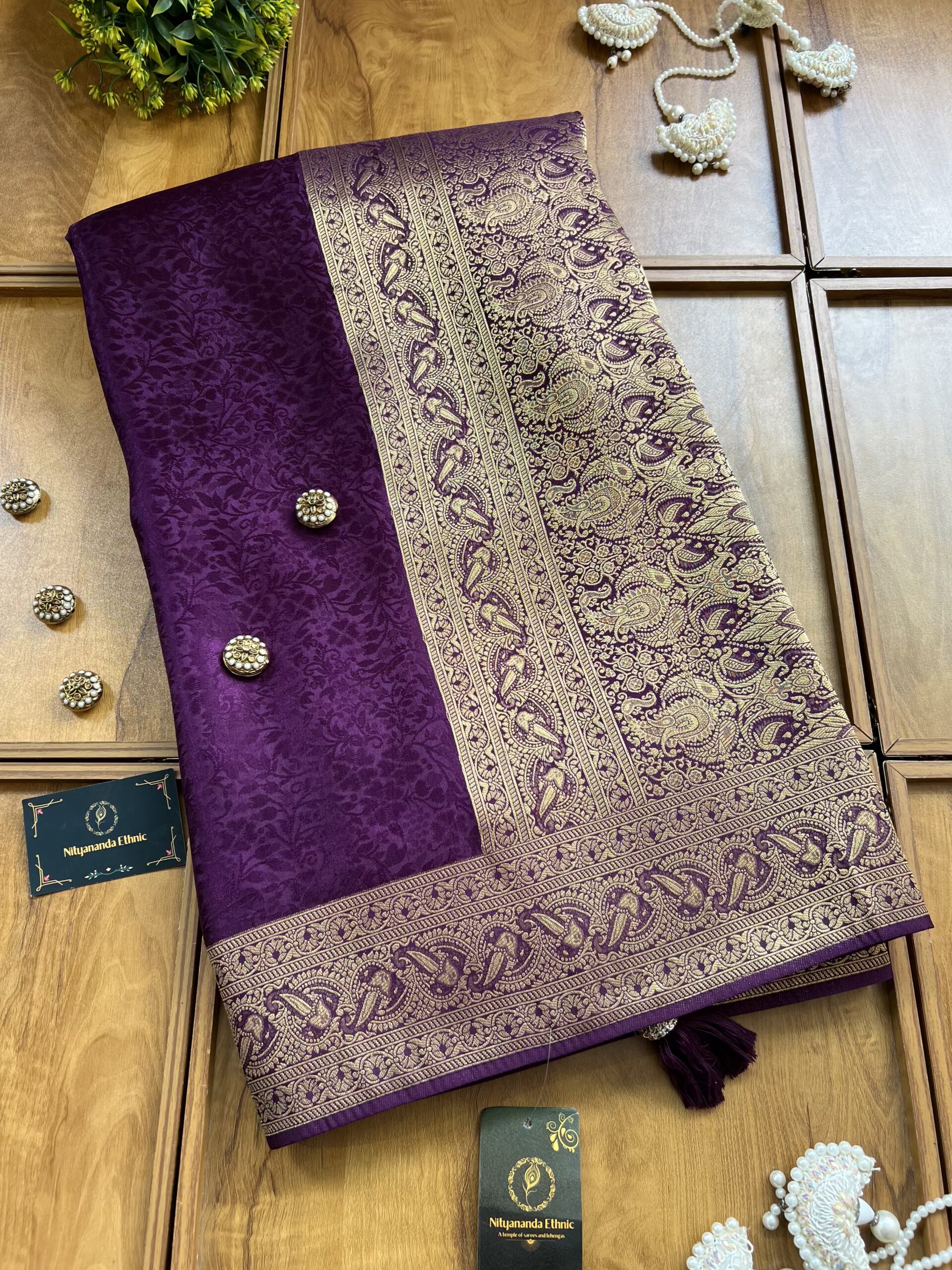 Purple Self Design Silk Saree