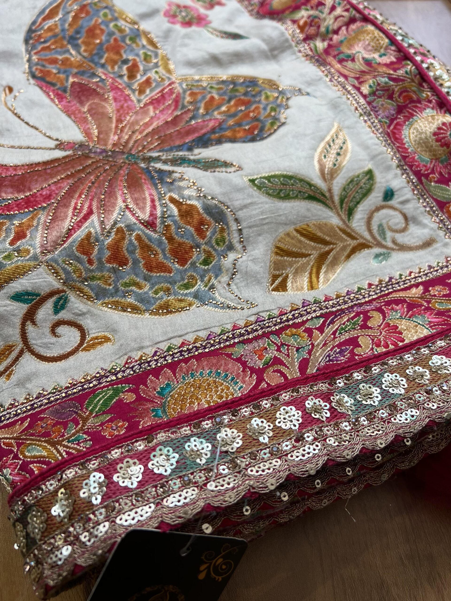Ivory Maheshwari Silk Khaddi Rangkaat Saree with Stitched Blouse - Image 3