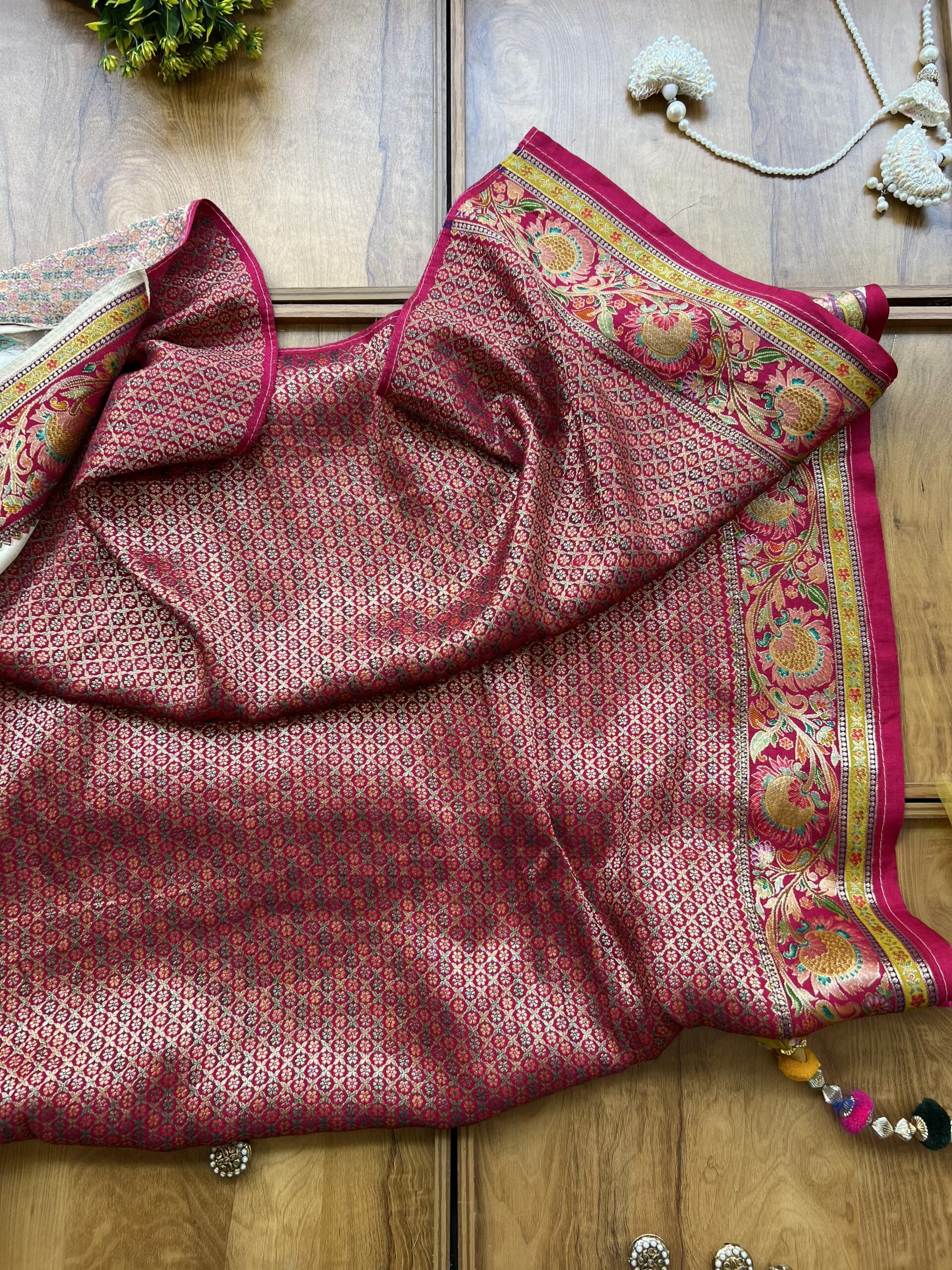 Ivory Maheshwari Silk Khaddi Rangkaat Saree with Stitched Blouse - Image 7