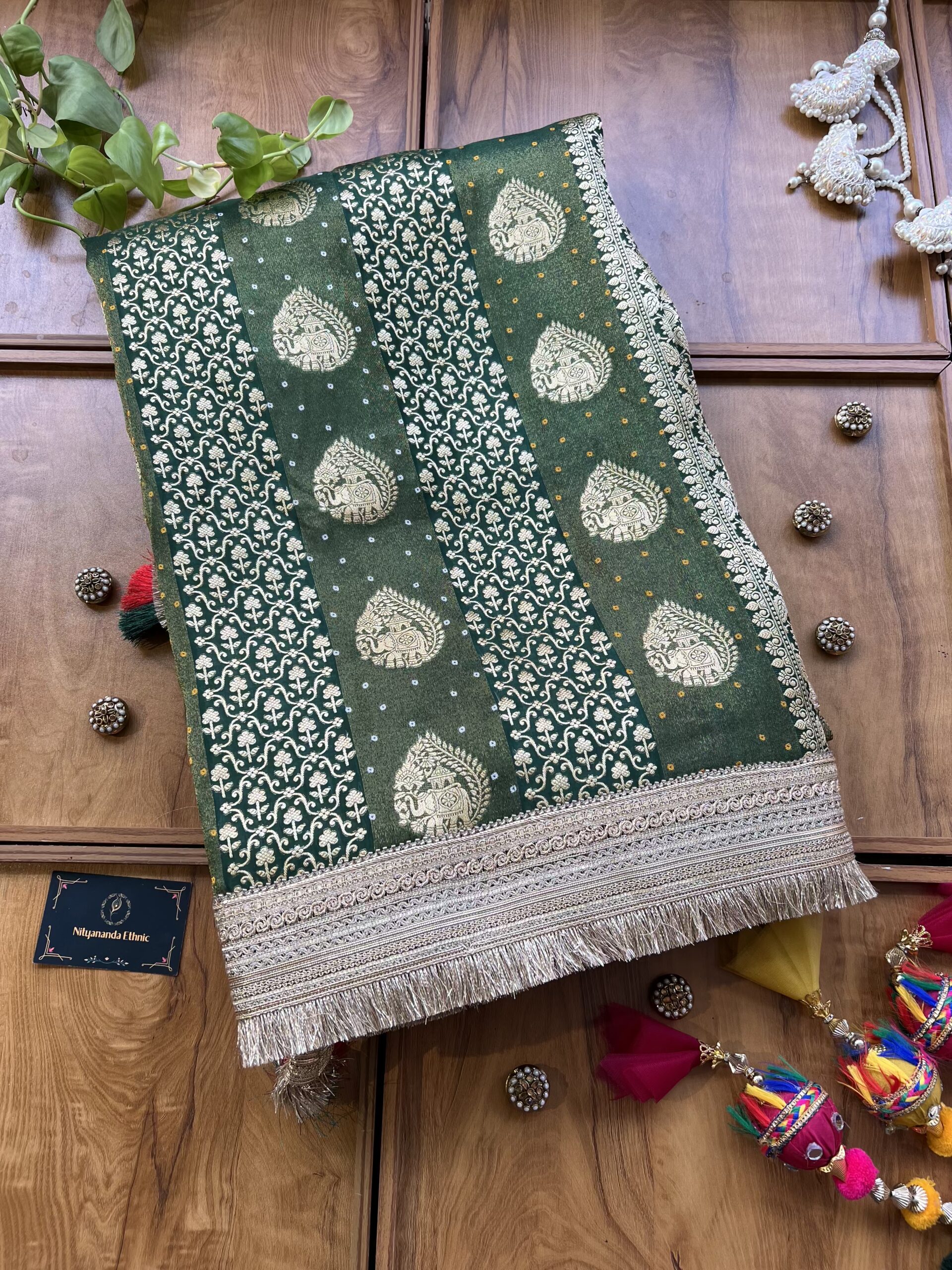 Green Ho Silk Saree with Maharani Lace Border