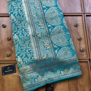 Sea Green Satin Silk Khaddi Work Saree with Sparrow Artwork