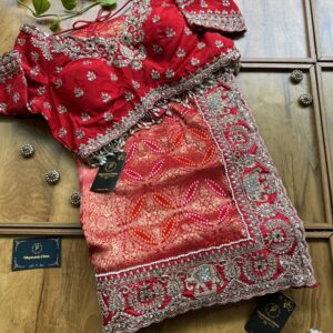 Ombre Red Pink HO Silk Bandhani Khaddi Work Saree with Heavy Border