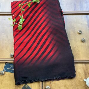 Red Black Leheriya Fendi Silk Saree with Stone Border