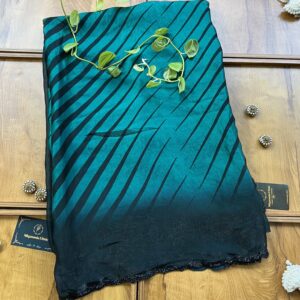 Deep Rama Green Black Leheriya Fendi Silk Saree with Stone Border