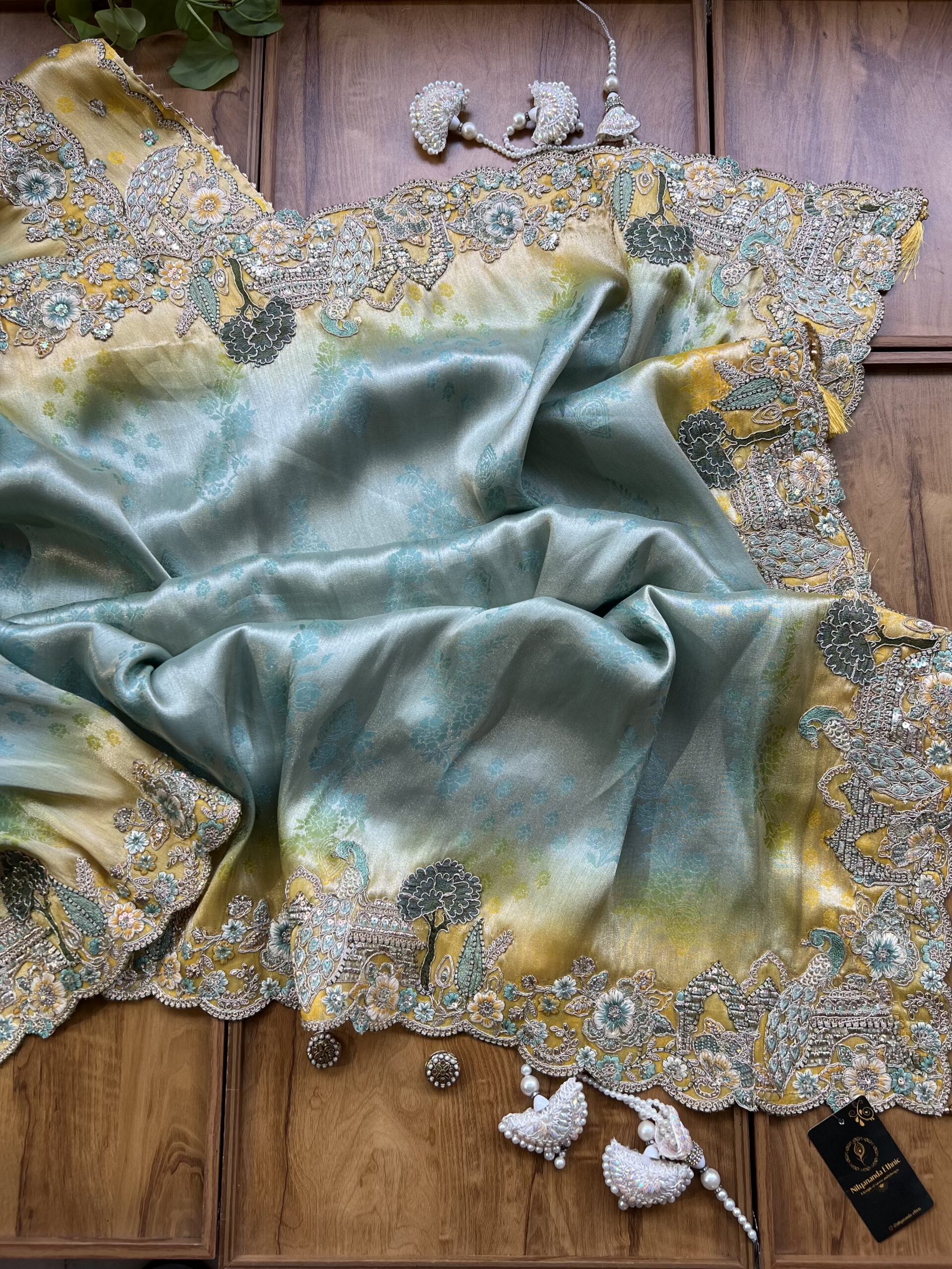Pastel Blue Dora Silk Saree with 3D Bageecha Artwork Border - Image 6