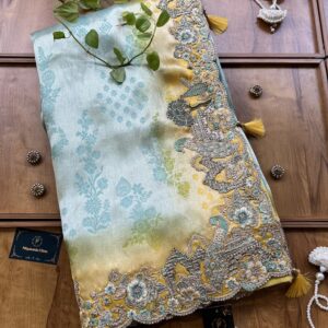Pastel Blue Dora Silk Saree with 3D Bageecha Artwork Border