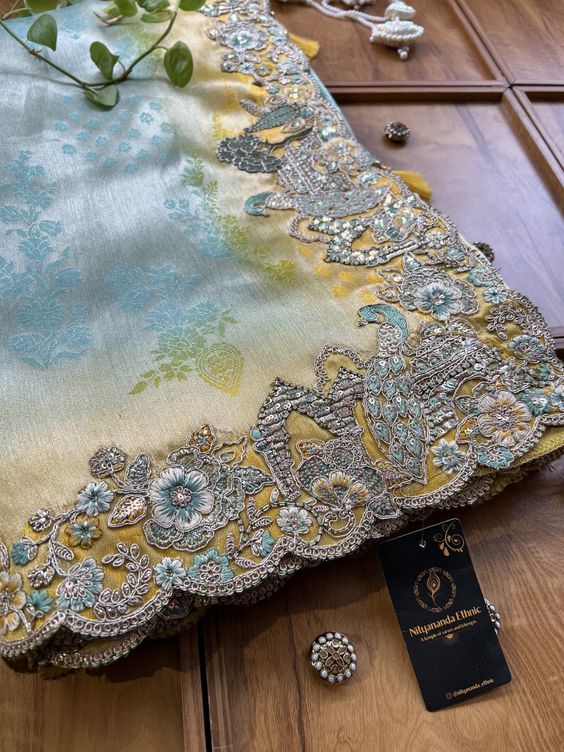 Pastel Blue Dora Silk Saree with 3D Bageecha Artwork Border - Image 2