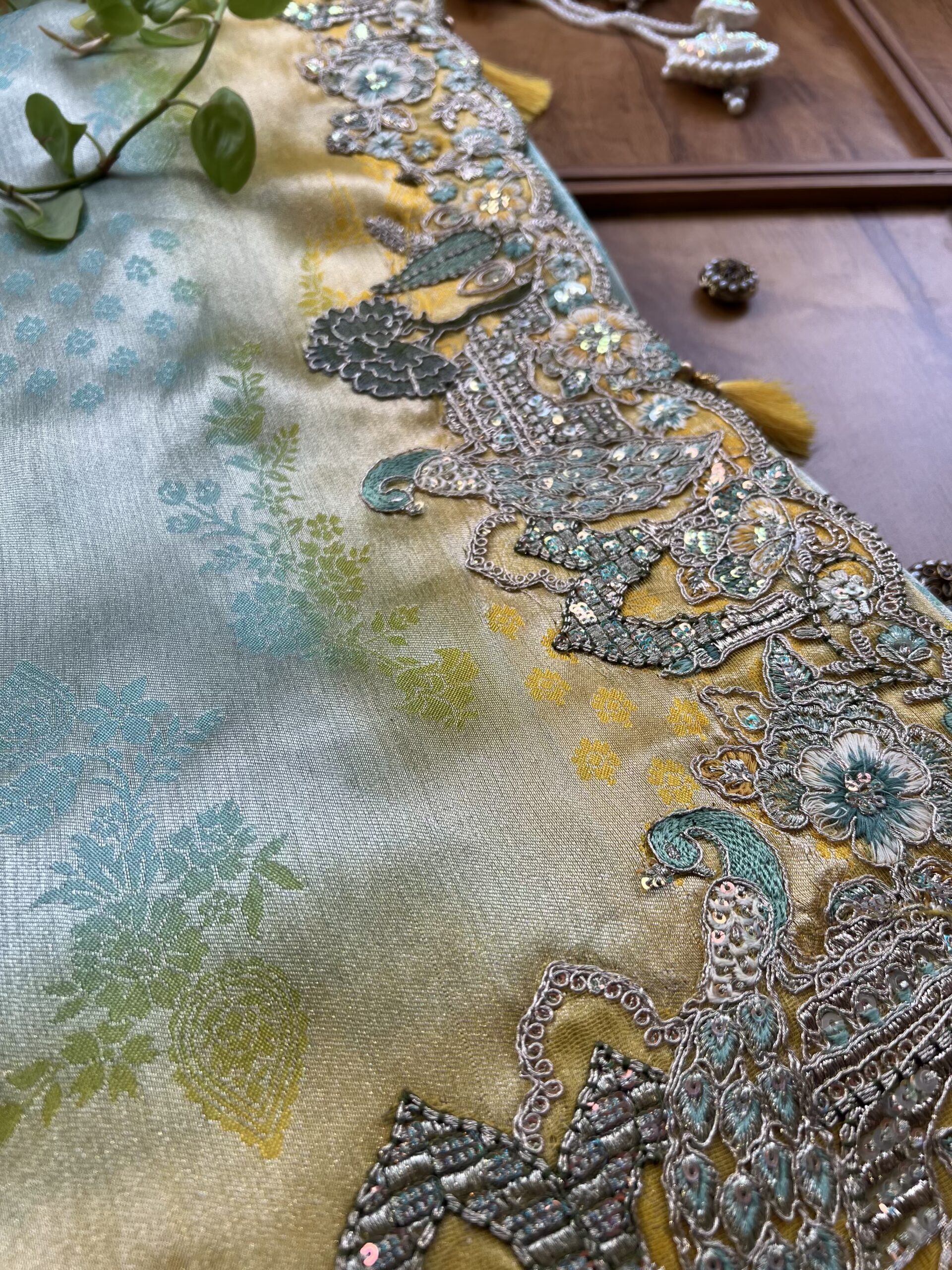 Pastel Blue Dora Silk Saree with 3D Bageecha Artwork Border - Image 3