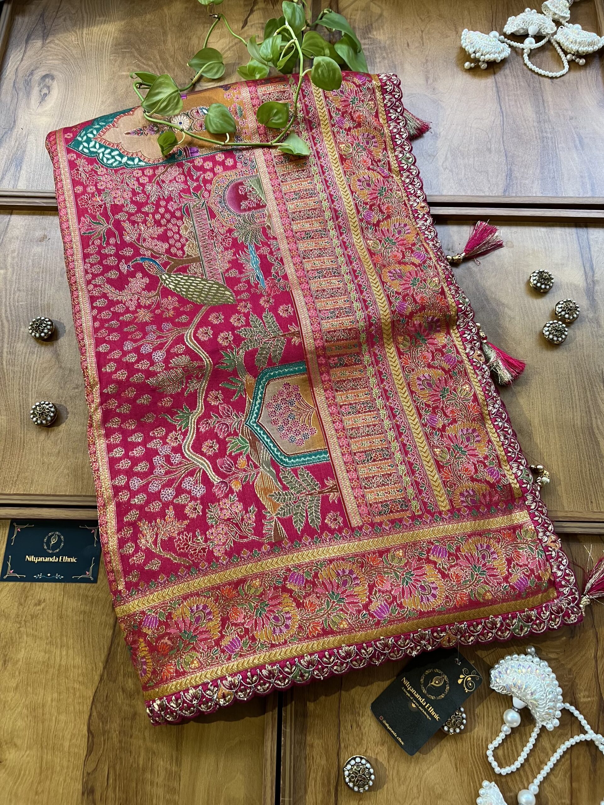 Magenta Maheshwari Silk Half & Half Saree with Khaddi Rangkaat & 3D Artwork