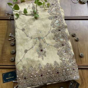 Golden Tissue Silk Heavy Jhumka Jaal Saree