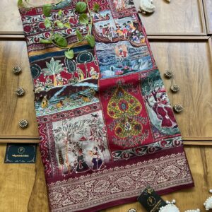 Maroon Multi Scenery Artwork Kasab Work Silk Saree