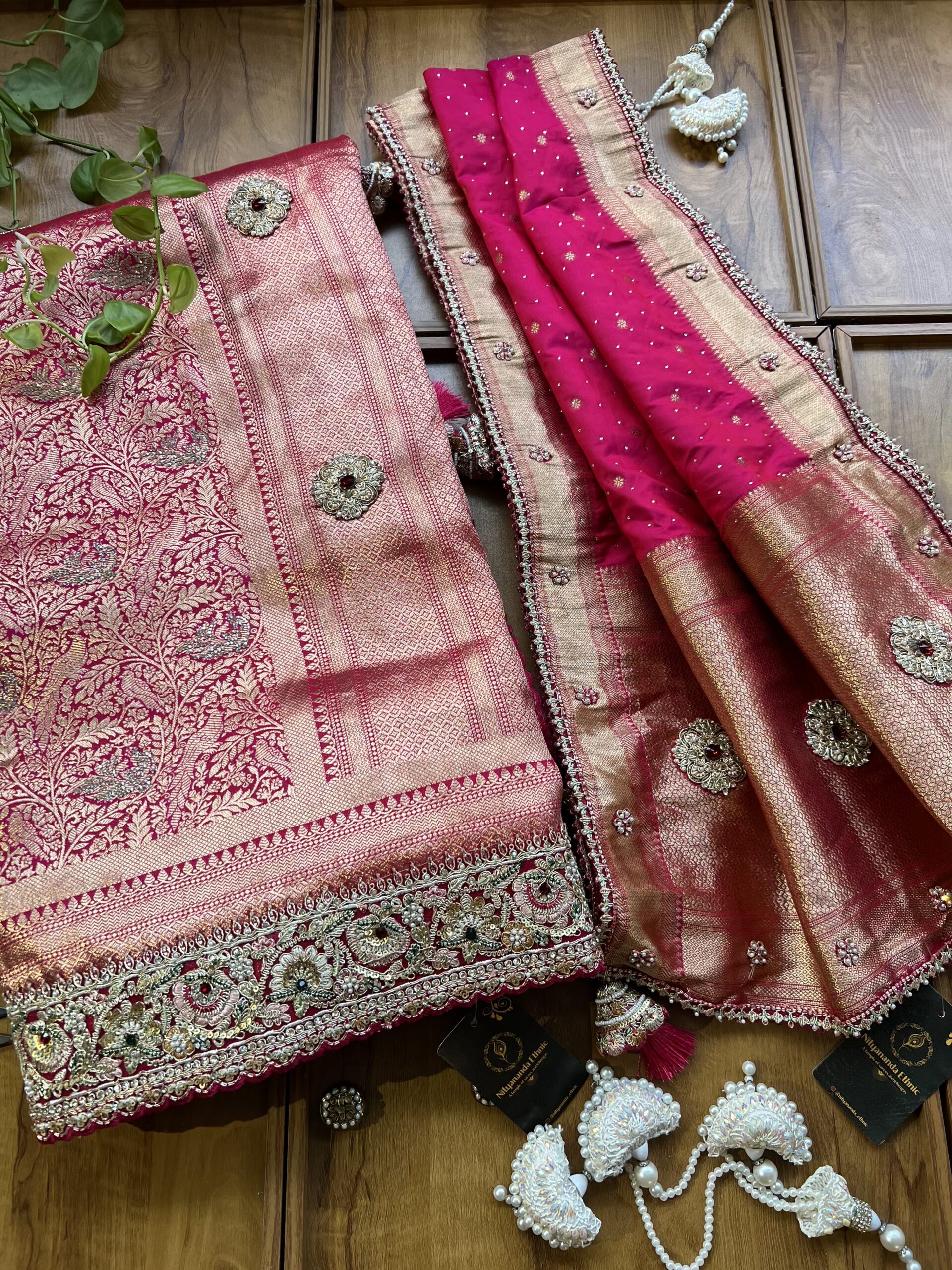 Magenta Banarasi Bridal Saree with Heavy Embroidery Border & Dupatta