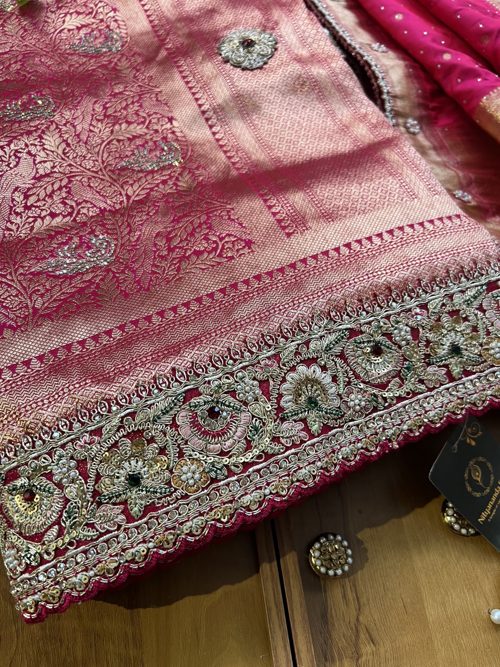 Magenta Banarasi Bridal Saree with Heavy Embroidery Border & Dupatta - Image 3