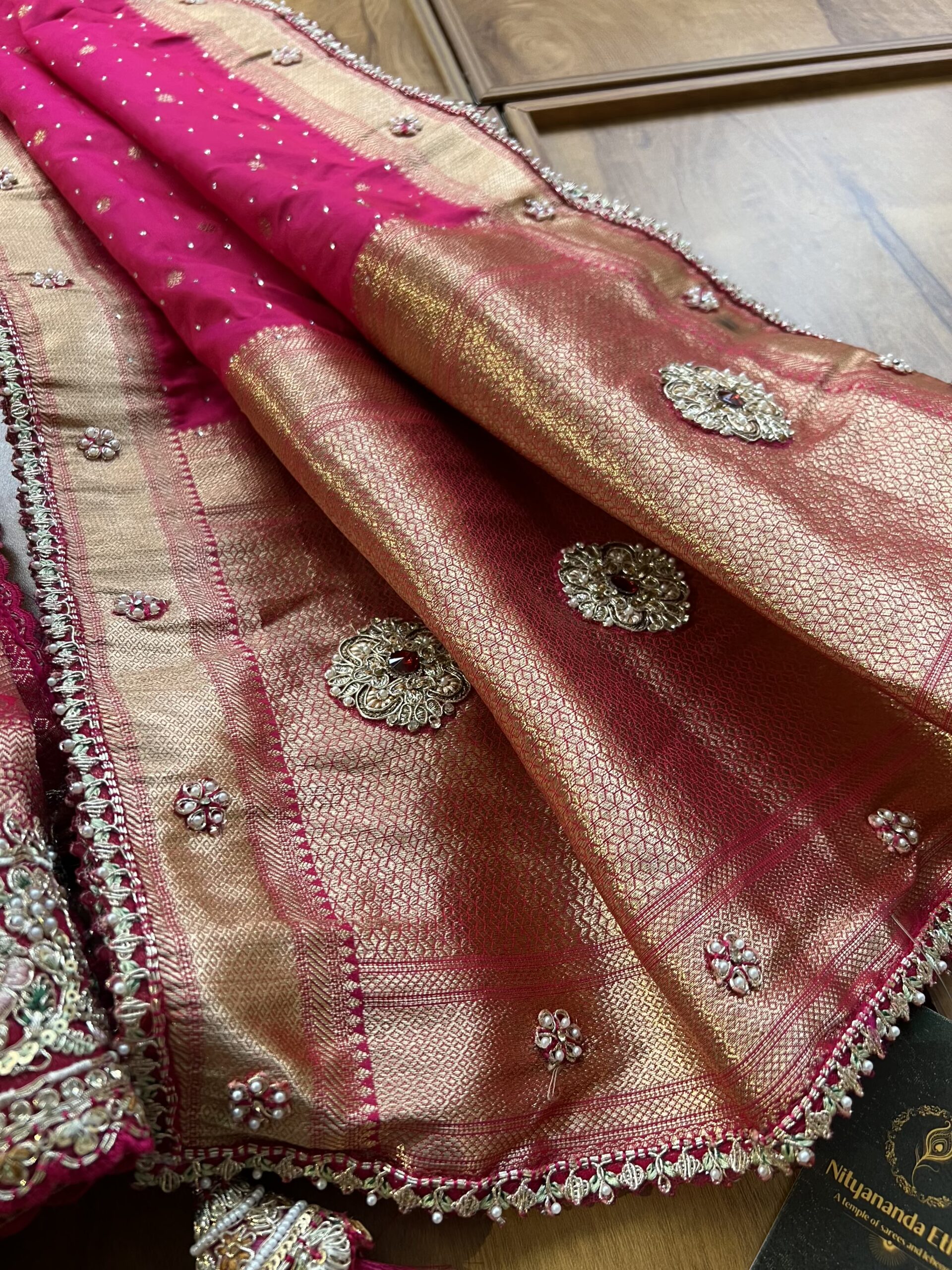 Magenta Banarasi Bridal Saree with Heavy Embroidery Border & Dupatta - Image 6