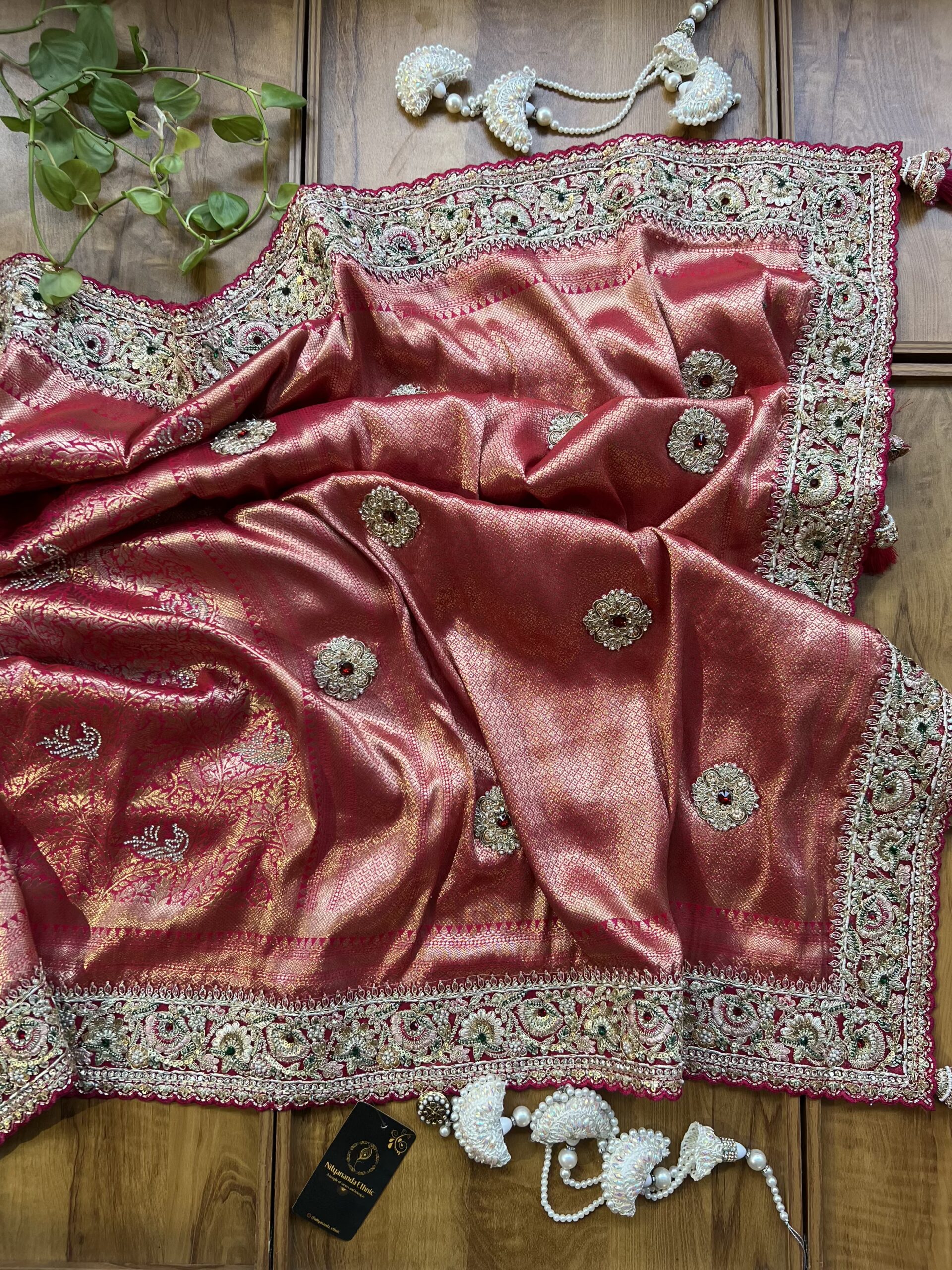 Magenta Banarasi Bridal Saree with Heavy Embroidery Border & Dupatta - Image 7