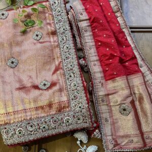 Red Banarasi Bridal Saree with Heavy Embroidery Border & Dupatta