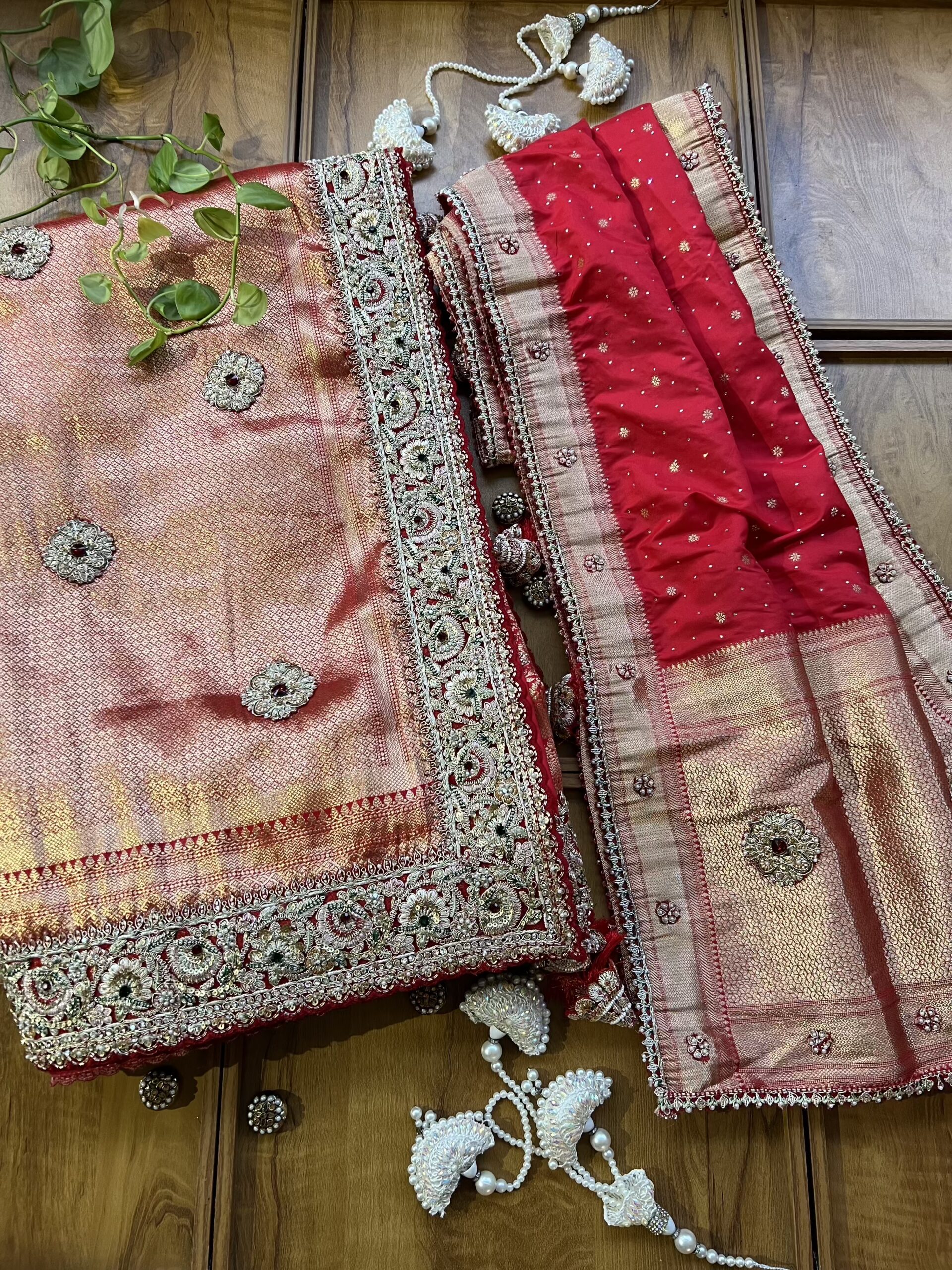 Red Banarasi Bridal Saree with Heavy Embroidery Border & Dupatta