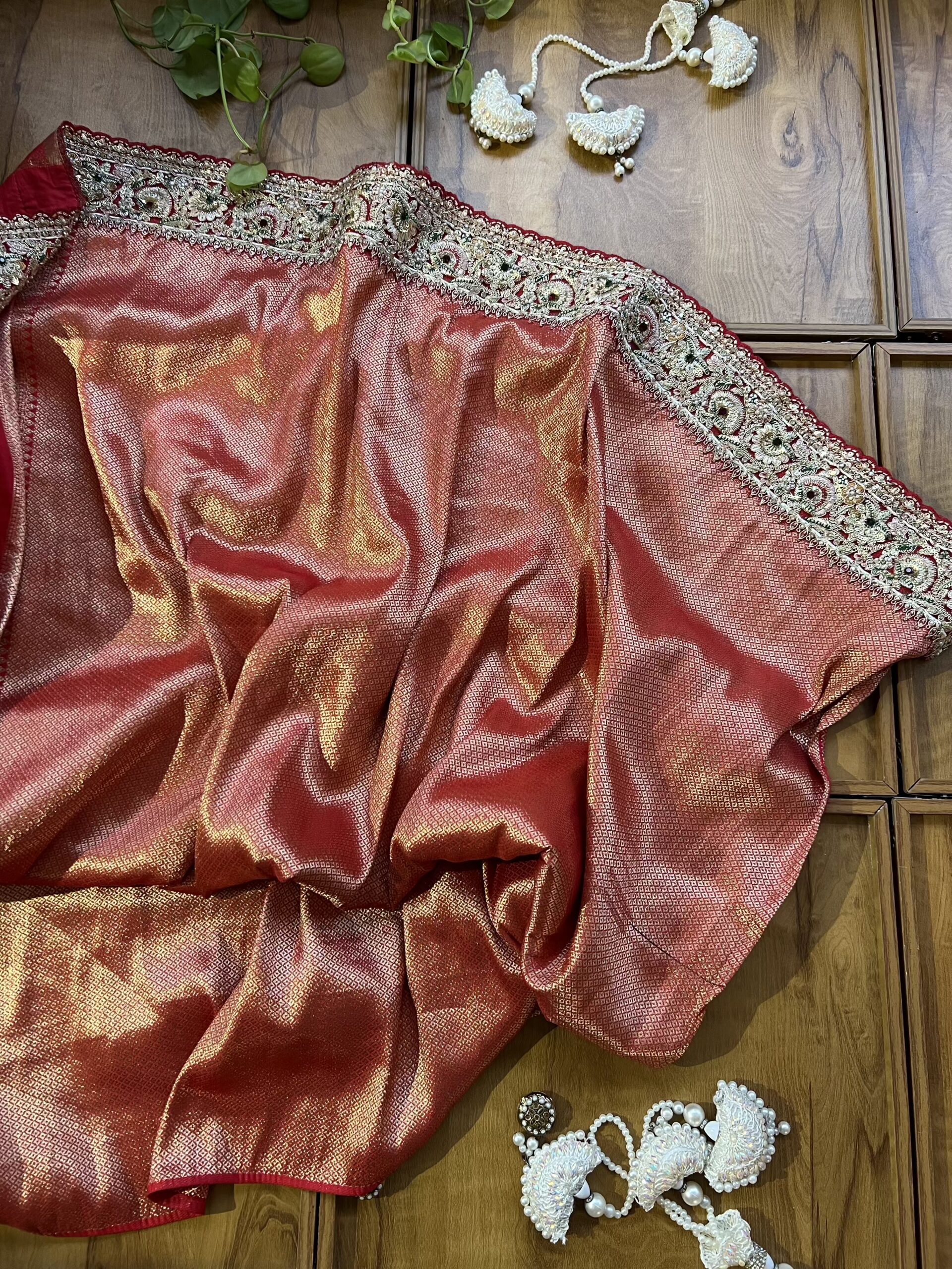 Red Banarasi Bridal Saree with Heavy Embroidery Border & Dupatta - Image 7