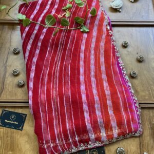 Red Orange Chiffon Handwork Leheriya Saree