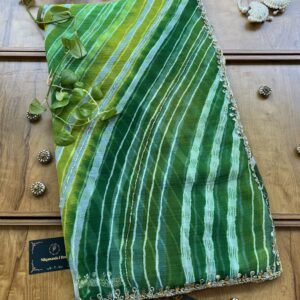 Green Lime Chiffon Handwork Leheriya Saree