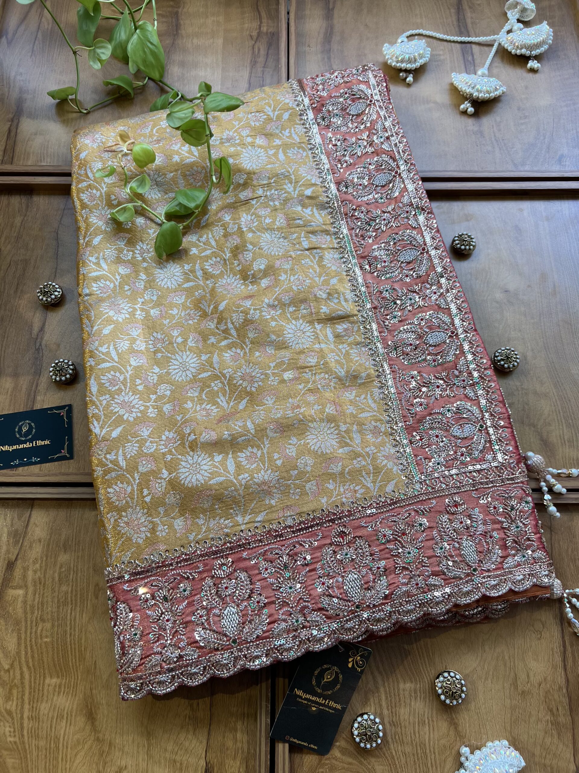 Mango Orange Handloom Silk Saree with Heavy Embroidery Border